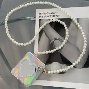 유니블링 갤럭시 z플립 2 3 하트 미러 진주 투명 스트랩 케이스