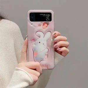 유니블링 갤럭시 z플립 3 4 입체 토끼 플라워 범퍼 하드 케이스