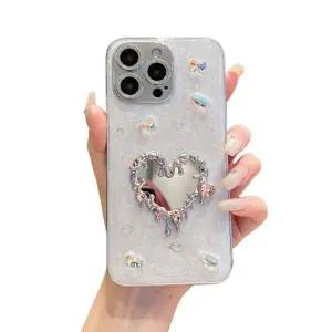 유니블링 아이폰 16 15 14 13 12 하트 미러 보석 데코덴 케이스