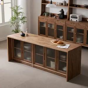 헤이즐 원목 모루유리 아일랜드 식탁 테이블 홈바 조리대 수납장 2050x700 GM51