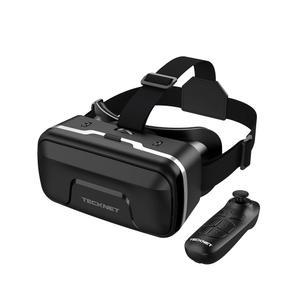 블루투스 컨트롤러가 장착된 휴대폰용 테크넷 VR 헤드셋, HD 110 FOV 안티 블루 라이트 렌즈 및 조절 가능한 기어가 4.7-7.2인치 용 호환 iPhone 삼성 안드로이드용 3D 헤드셋