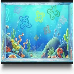 5-12갤런 수조용 LYYAB 수족관 배경 스티커 카툰 수중 자가 접착 어항 파충류 테라리움 장식 포스터 (16 x