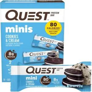 퀘스트 뉴트리션 미니 쿠키 크림 프로틴 바 단백질 8g 설탕 1g 순 탄수화물 2g 글루텐 프리 14 카운트