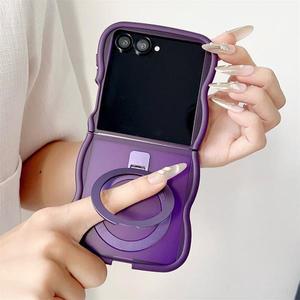 삼성 Z 플립 7 6 5 4 3용 웨이브 컬리 마그네틱 스탠드 홀더 무광 케이스 (맥세이프 무선 충전, 충격 방지,