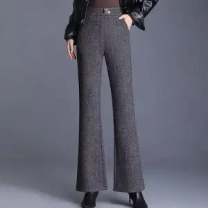 엘럽 여성용 부츠컷 바지 팬츠 가을 하이웨스트 슬림핏 빈티지 헤링본 울 겨 도톰 나팔 힛템