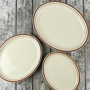 뉴욕 레트로 타원접시 브라운 플레이트 오발 도자기