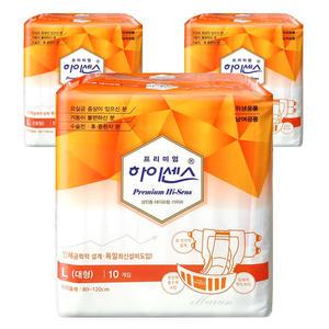 하이센스 프리미엄 와이드매직 대형 10매x3팩 /매직테이프/테이프형 기저귀