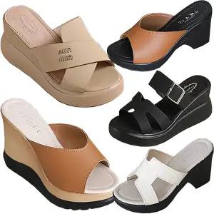 봄 여성 슬리퍼 통굽 키높이 가보시 웨지 웨지힐 뮬 샌들 스트랩 힐 큐빅 블로퍼 여자