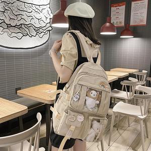 베어돌리 학생백팩 인형 뱃지 캐주얼 투명포켓 패션배낭 2colors