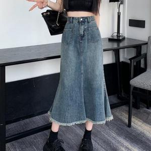 여성 롱 청치마 데님 A라인 스커트 빅사이즈 L-2XL