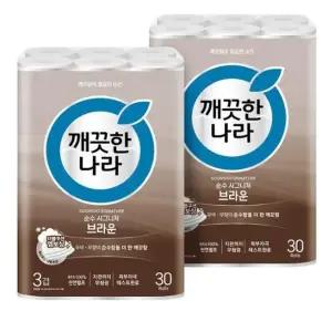 깨끗한나라 순수시그니처 롤화장지 브라운 30m 30롤 2팩