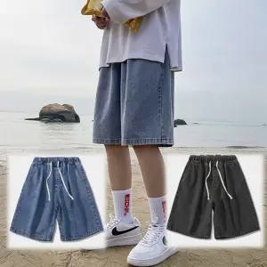 남자 버뮤다 데님 밴딩 팬츠 5부 반바지 남성 여름 캐주얼 청바지 빅사이즈