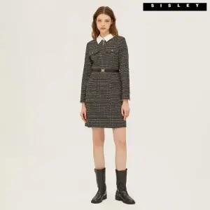 시슬리 자스민 트위드 카라 배색 원피스 SAOP35261BK 350998