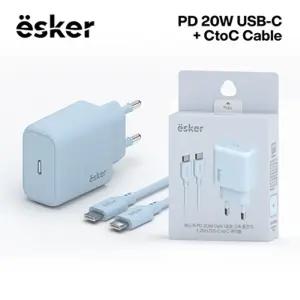 에스커 가정용 충전기 PD20W GaN 1포트 C타입 CtoC 케이블 1.2M 블루/휴대폰/고속/핸드폰/급속/충전/스마트