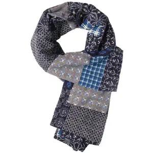 레트로 핸드메이드 인디고 블루 염색 코튼 린넨 스카프 일본 스타일 패치워크 그리드 프린트 빈티지 따뜻한