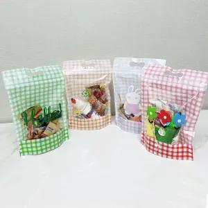 (20P) 손잡이 포장지 스탠딩 지퍼백/체크무늬/그림/프린팅/작은선물/포장용/간식/구디백/과자/양말/