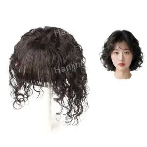 인모 파마 정수리 앞머리 중년 가발 곱슬 부분가발 엄마 커버 붙임머리 헤어피스 여성