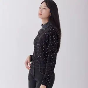 [지센] 도트 긴팔 하프넥 티셔츠 LCTSOA33_BK