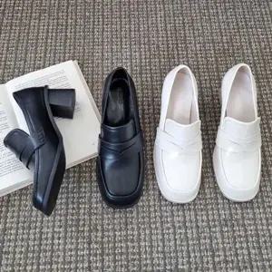 [하프클럽/]데이트 스커트 원피스 구두 통굽 스퀘어 토 로퍼 코디