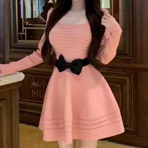 채핏 마지렌 벨트세트 원피스 섹시 글램 미니 ops 긴팔 리본 벨트 스퀘어넥 플레어 a라인 데이트룩