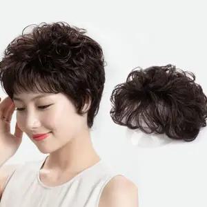 인모 가발 정수리 웨이브 볼륨 여성 가발 새치 머리 짧은