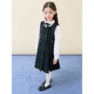 체크 스쿨룩 베스트형 원피스  그린