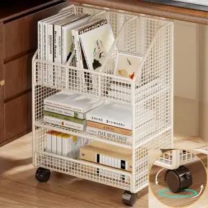 책상밑 3단 책꽂이 선반 이동식 철제 철망 북트롤리 책트레이 서류정리 바퀴
