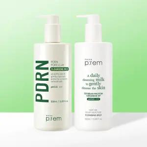 메이크프렘 2종세트 PDRN 피디알엔 포어 클레이 클렌징 밀크 500ml+모이스처 500ml +해면스펀지+수분크림 5