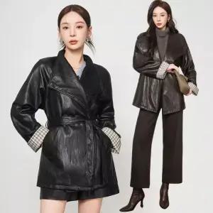 솔저스여성 하이닝 리얼 가죽 재킷 중기장 가을 겨울 정장 넥타이 양 트렌치코트 트렌드 OPH4