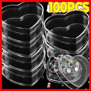 100/1Pcs 스냅 잠금 뚜껑이있는 투명 하트 모양의 보관 상자 보석 캔디 미니 보관 상자 용 투명 주최자 용