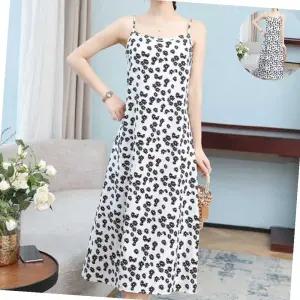 여성 플라워 무늬 끈나시 A라인 여친룩 원피스