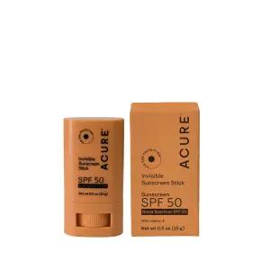 Acure Invisible Sunscreen Stick SPF 50 - 페이스 선크림 스틱 어플리케이터 민감한 피부를 위한 클리어