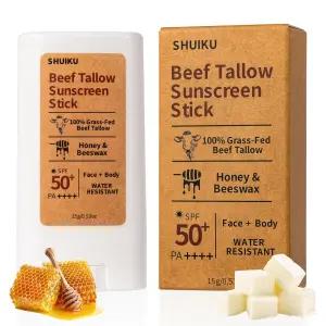 비프 탤로우 자외선 차단제 스틱 SPF 50 - 얼굴과 몸을 위한 꿀과 밀랍이 함유된 기반 미네랄 방수 천연