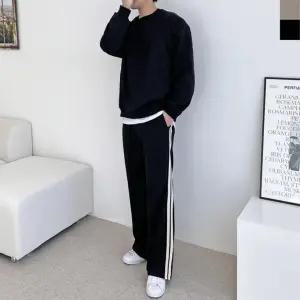 WYJGBB H790M-H192M 남자 커플 사선 디테일 맨투맨 테잎 라인 트랙 팬츠 세트