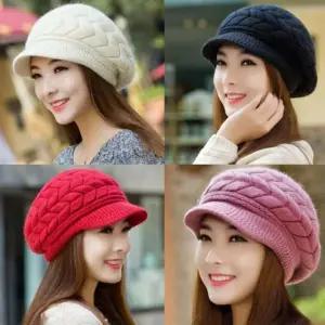 할머니 짜임 중년 외출 여성 스타일 베레모 방한 모자 니트 [fFGBJLU]