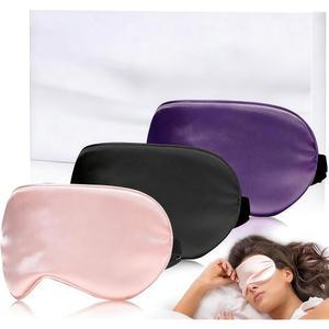 수면용 마스크, 여성용 실크 수면 마스크 3팩 비행기 조절 여행용 로 100% 블라인드폴드, 블랙-핑크-퍼플 순 스트립 가능한