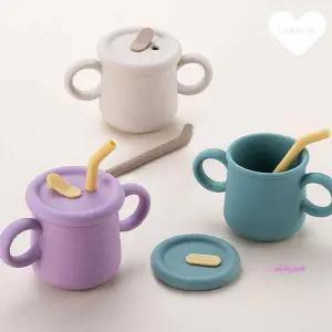 빨대유아아이보리 어린이 200ml 리틀럽 실리콘 물컵 물병 빨대컵 신생아 베이비 키즈 아기 아동wxy880