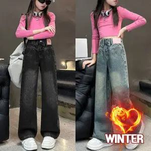 삐삐네옷가게 주니어 유아동 초등 옷 의류 여아 바지 키즈 겨울 와이드 청바지 스타33 기모 팬츠 등원룩 외