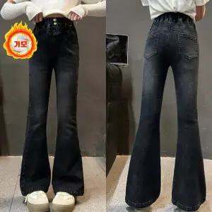 삐삐네옷가게 여아 바지 주니어 아동 키즈 초등 옷 의류 겨울 기모 블랙 에밀리 진 부츠컷 청바지 팬츠 등