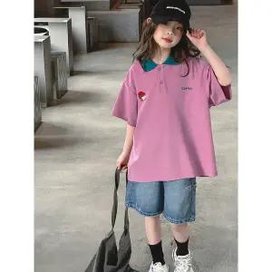 삐삐네옷가게 주니어 여아 여름 상하복 셋 티셔츠 반팔 반바지 카라 프린트티 하이틴 핑크 데님 초등학생
