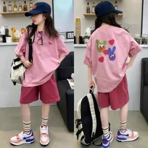 삐삐네옷가게 주니어 여아 여름 상하복 셋 티셔츠 반팔 반바지 프린트티 오버핏 핑크무드 초등학생 데일리