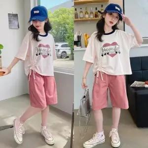 삐삐네옷가게 주니어 여아 여름 상하복 셋 티셔츠 반팔 반바지 프린트티 러브 트레이닝 초등학생 데일리룩