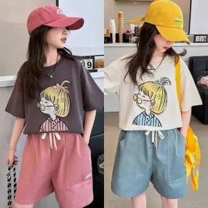삐삐네옷가게 주니어 여아 여름 상하복 셋 티셔츠 반팔 반바지 프린트티 오버핏 캐릭터 그림친구 초등학생