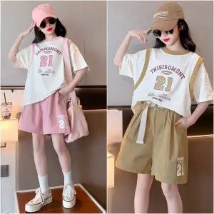 삐삐네옷가게 주니어 여아 여름 상하복 셋 티셔츠 반팔 반바지 레이어링 21 프린트티 초등학생 데일리룩 등