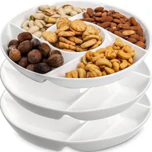 DEAYOU 3팩 세라믹 칩 및 딥 서빙 트레이 도자기 분할 플레이트 10인치 장식 단면 접시 파티용 5칸 석기