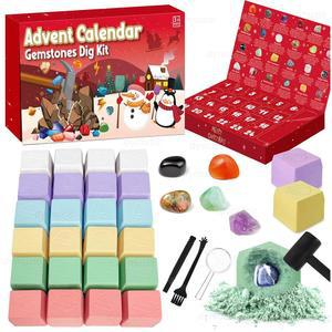 어드벤트 캘린더 2025 , 젬스톤 발굴 키트 - 리얼 젬스톤, 록스, 크리스탈 24종 발굴, 젬 키트, 소녀와 소년을 위한 선물,