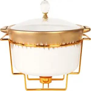 선반과 유리 뚜껑이 있는 리우와이HCF 세라믹 카세롤 접시 손잡이가 1.8Qt 원형 서빙 수프 튜린 레스토랑