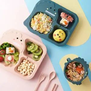 유아식판 분리형 4칸 흡착식 실리콘 어린이 식사 그릇세트