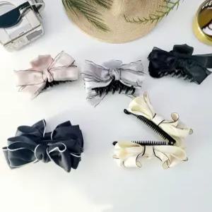 순수 국산 헤어집게핀 골지와 무지 오간자 리본 집게핀 바나나 헤어핀 2723