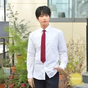 교복몰 프리미엄 스판 남성 화이트 셔츠 (빨강체크)